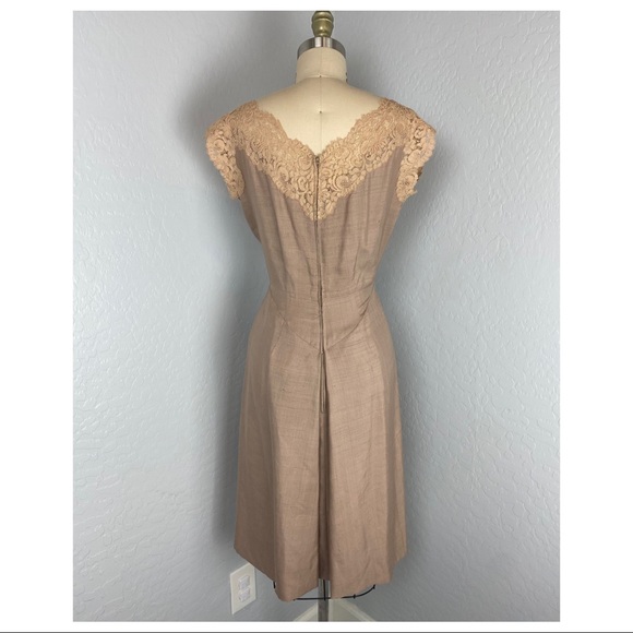 Vintage Light Brown Lace Embellished Sheath Dress - Picture 5 of 5